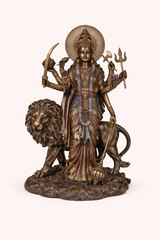 Goddess Durga Brass Statue with Lion – 11 Inch Handcrafted Idol