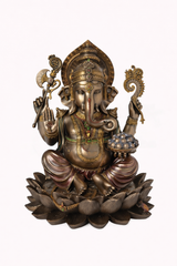 Handcrafted Brass Ganesha Idol on Lotus Base – 12 Inch