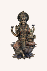 Goddess Lakshmi Brass Idol – 12 Inch Handcrafted Lotus Seated Statue