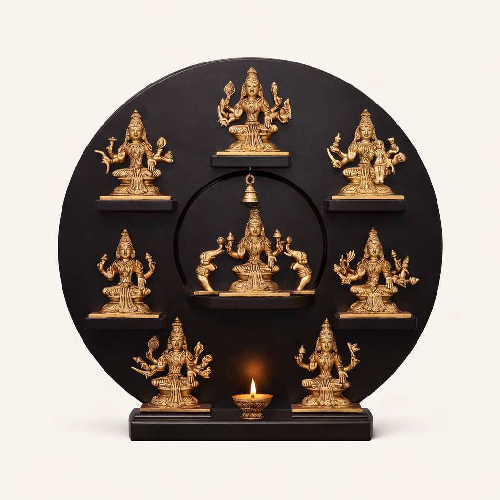 Ashta Lakshmi Brass Wall Décor with Oil Lamp – Handcrafted Divine Wall Hanging
